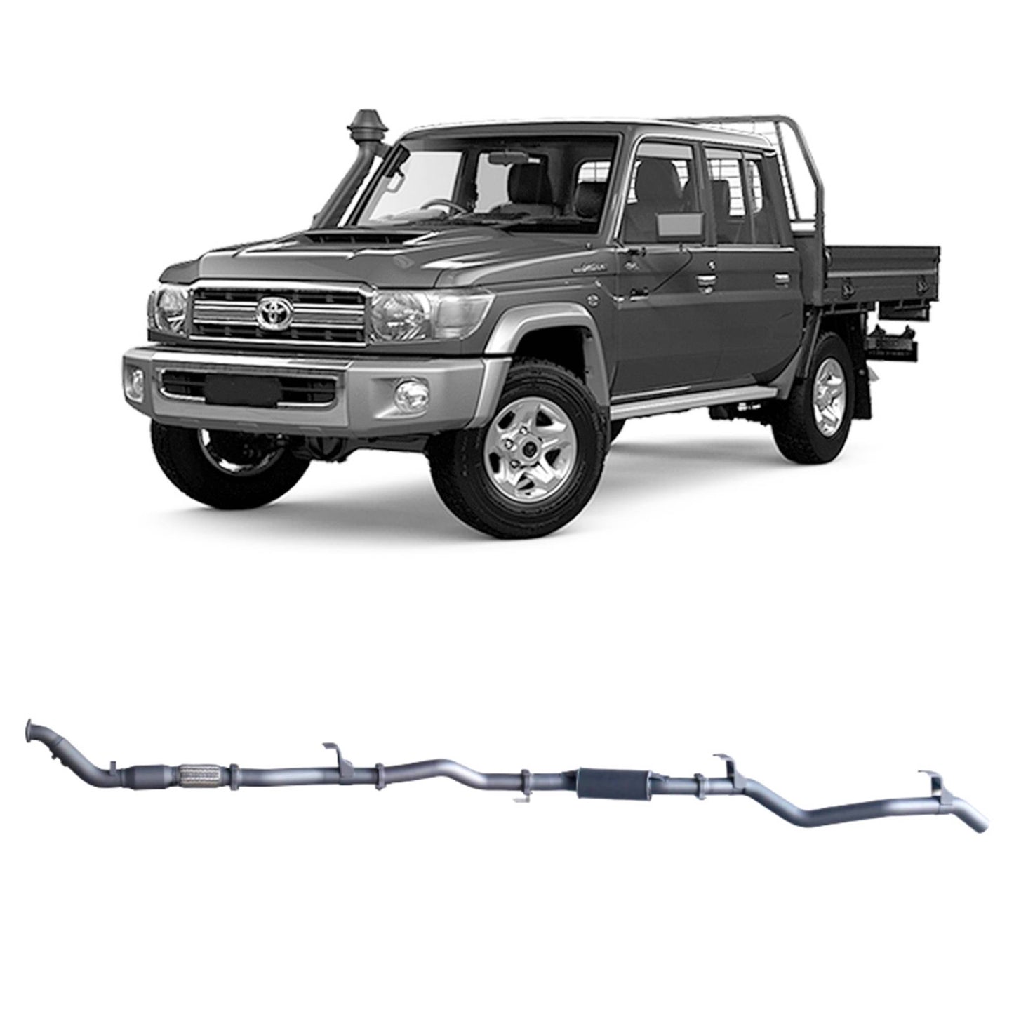 Toyota Land Cruiser Redback Extreme Duty Exhaust for Toyota Landcruiser 79 Series Double Cab with Auxiliary Fuel Tank (01/2012 - 10/2016)
