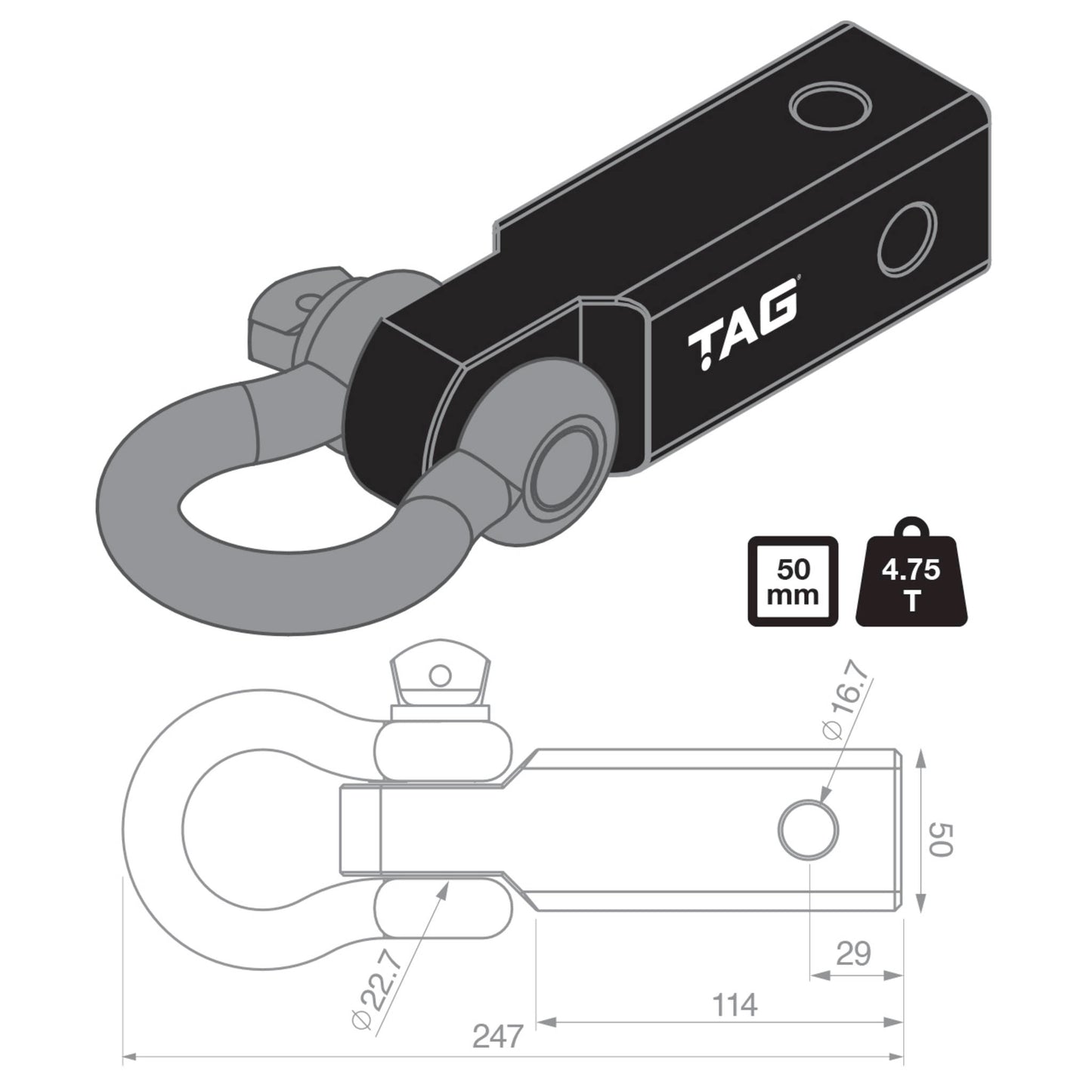 Toyota Land Cruiser TAG Recovery Hitch - Fixed Bow Shackle (4.75T)
